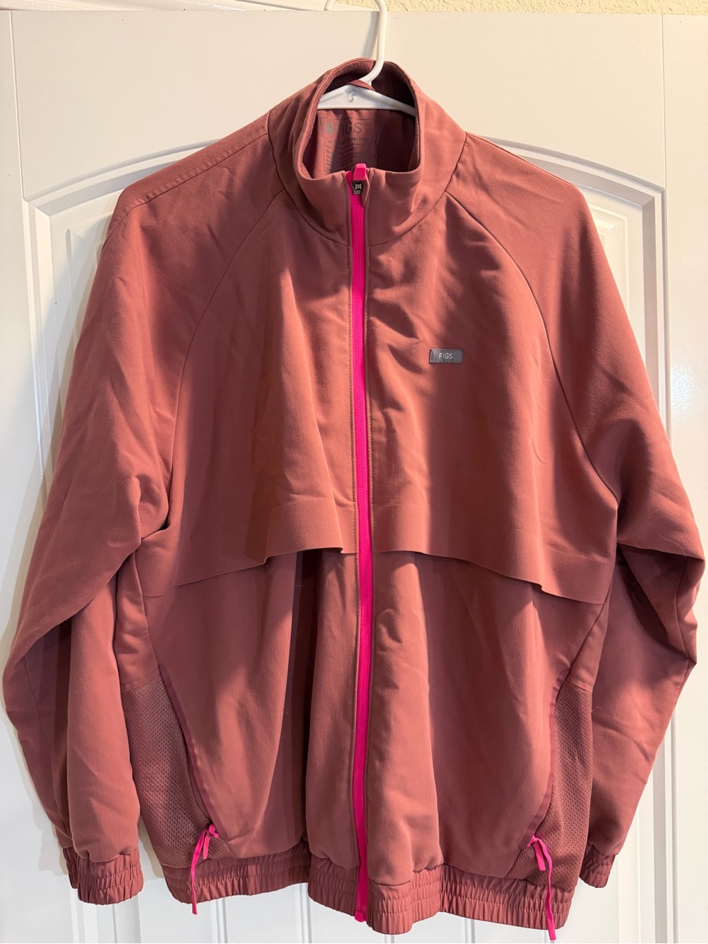 Figs Dusty Rose Bomber Jacket with Bright Pink Zipper